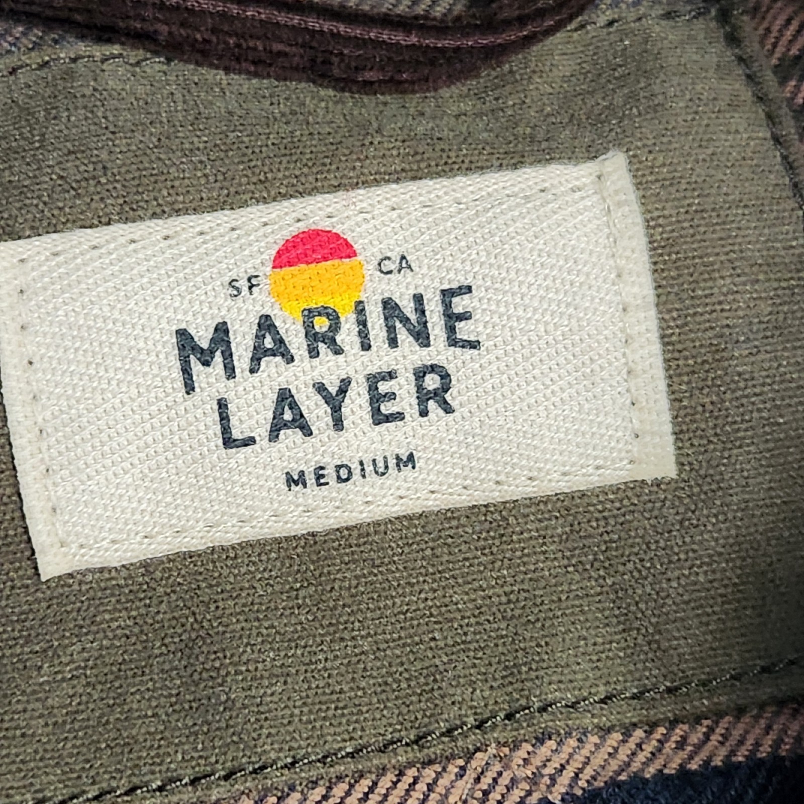 Marine Layer Men’s Medium Olive Weston Wax Canvas Barn Jacket Striped Lined M