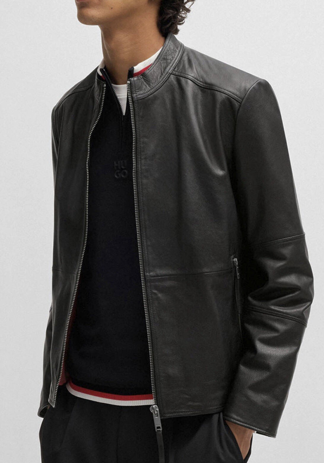 Hugo Boss LOKIS Leather Classic Biker Jacket Mens Size XXL NWT