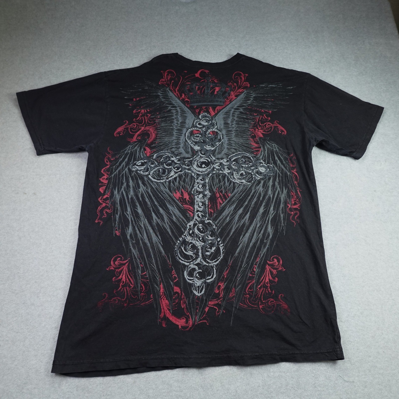 Apt. 9 T Shirt Mens XL Black Gothic Graphic Cross Angel Wings Biker