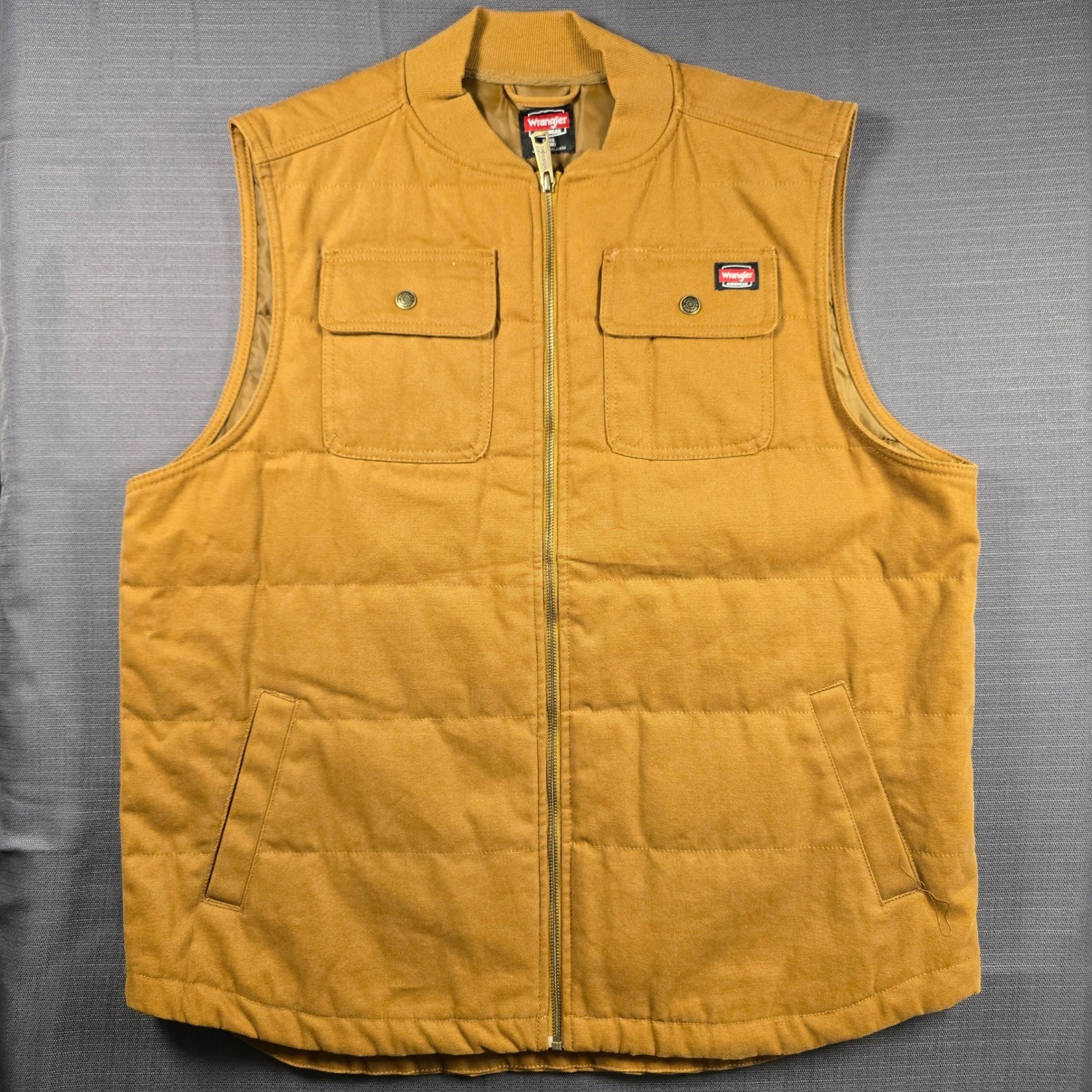 Wrangler Workwear Mens XL Canvas Quilted Utility Vest Brown Zip Up WWV65204-23