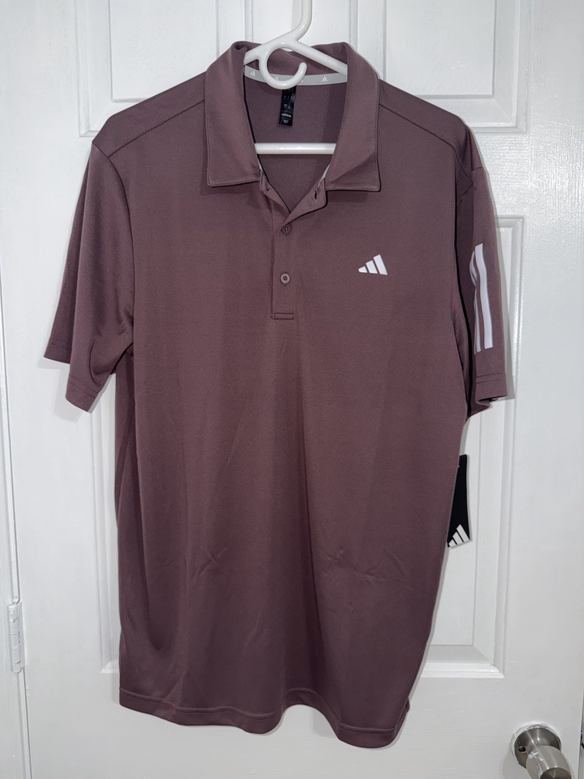 NWT-Adidas-Men Golf 3 Stripe Short Sleeve Polo Shirt-Shadow Fig/ADVR0822-Large