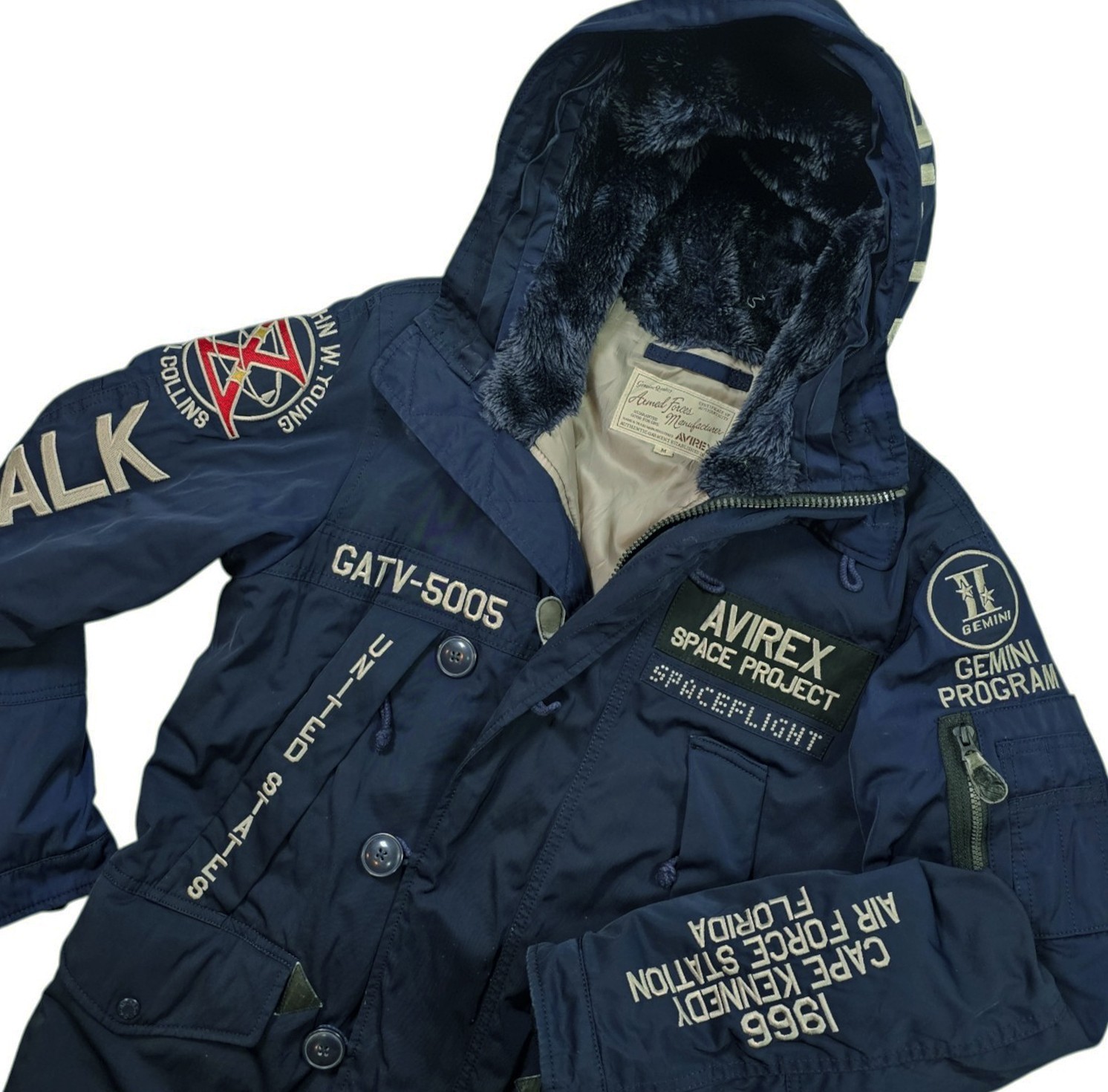 *HOT Men’s AVIREX @ N-3B SPACE PROJECT PARKA HOODED PATCHED NAVY Coat M (*Fit S)