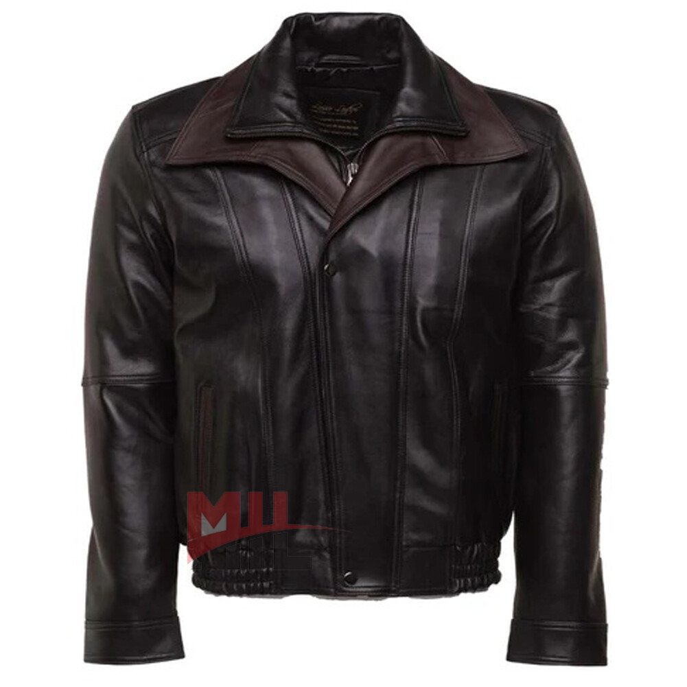 New Men,s Black & Brown Genuine Leather Jacket, Fashion Biker Jacket Custom
