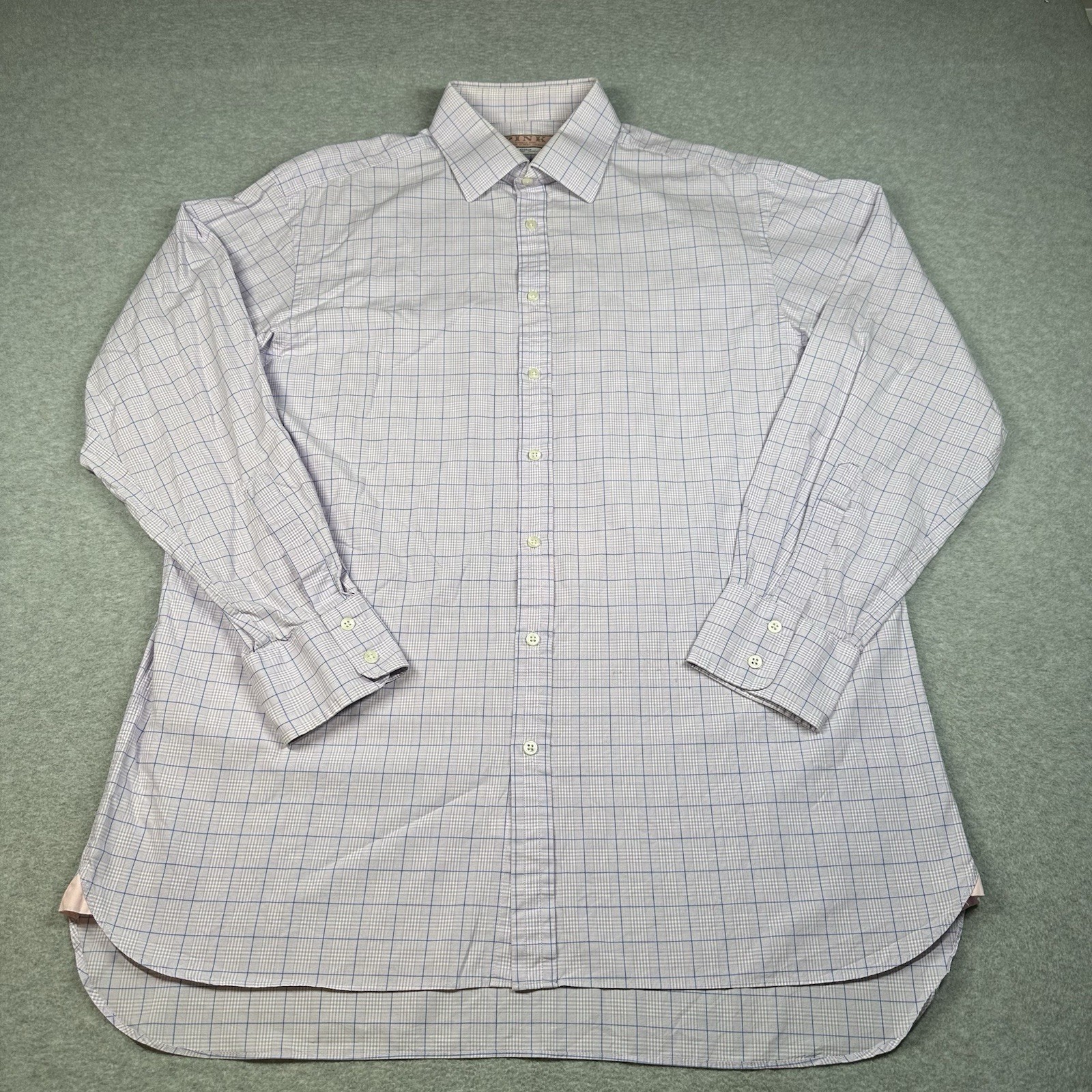 Thomas Pink 17/35 XL 43cm Windowpane Check Dress Shirt 100% Cotton London NOTE