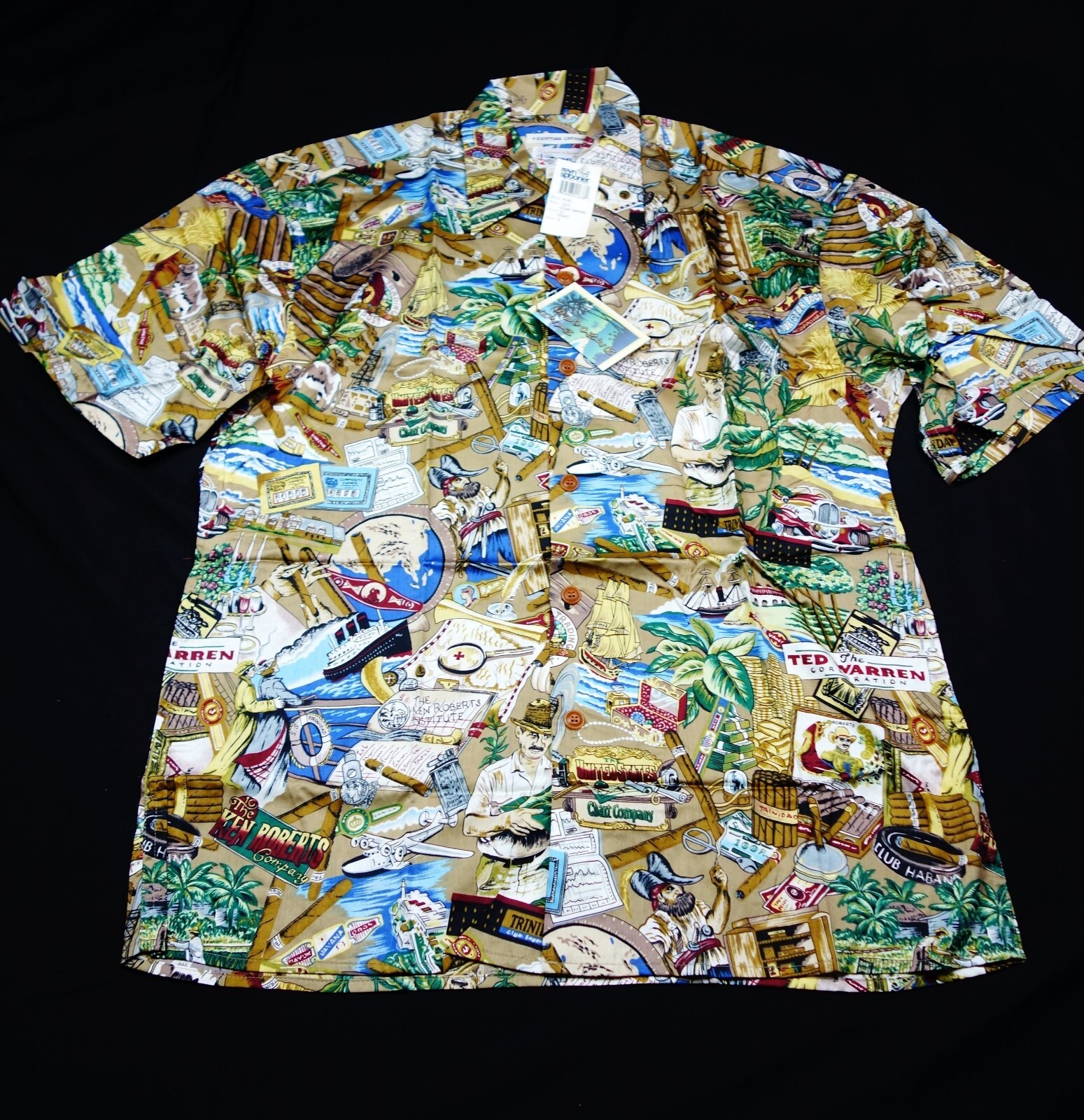 NEW! REYN SPOONER CAMP SHIRT -L- CUBAN CIGAR SMOKE HAVANA PIRATE BIRD USA LAWN