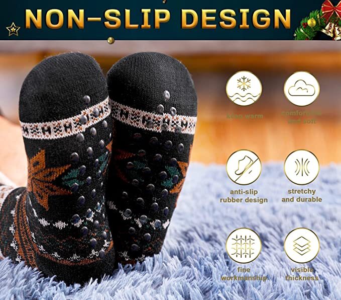 Men Fuzzy Thick Sherpa Fleece Lined Cozy Knit Non-Skid Deer Slipper Socks Lot