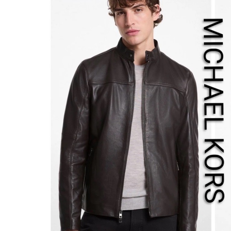 Michael Kors Men’s Black Leather Jacket 100% Lambskin Biker Moto Racer S Small