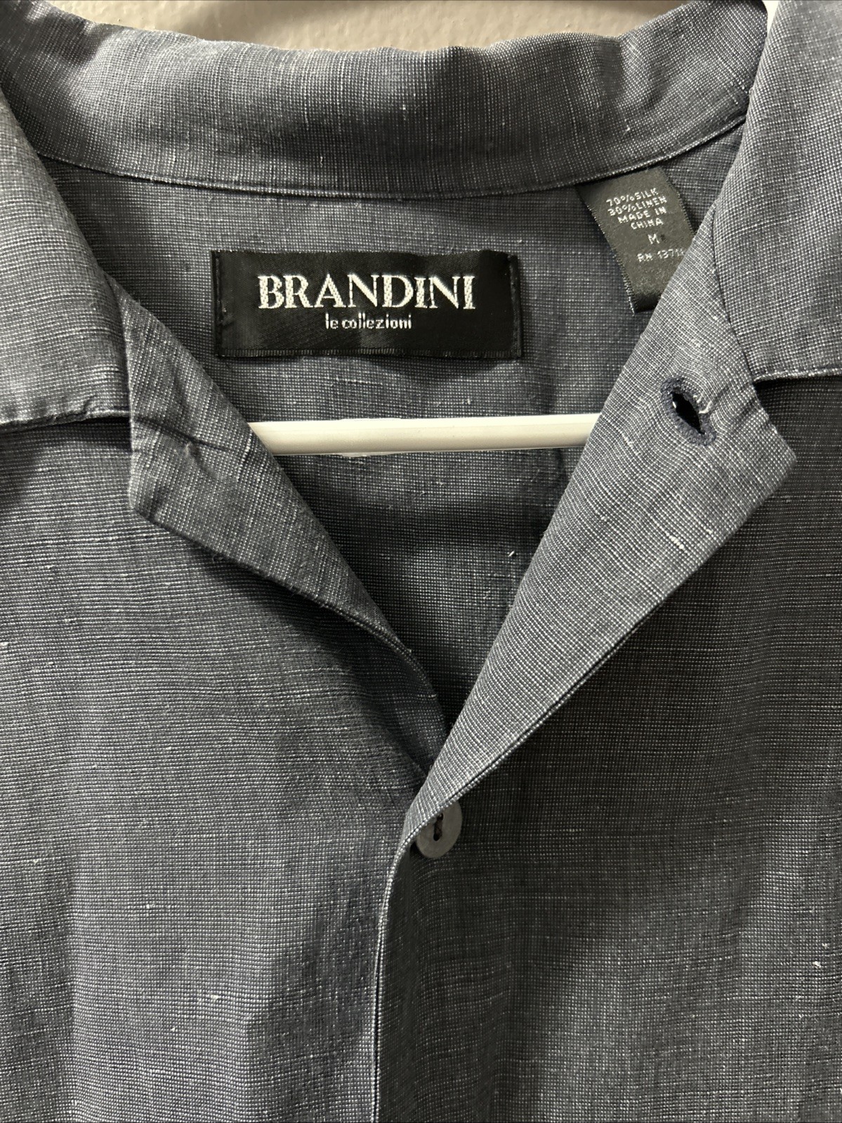 Brandini Silk & Linen Short Sleeve Men’s Medium Blue Button Down Collard Shirt