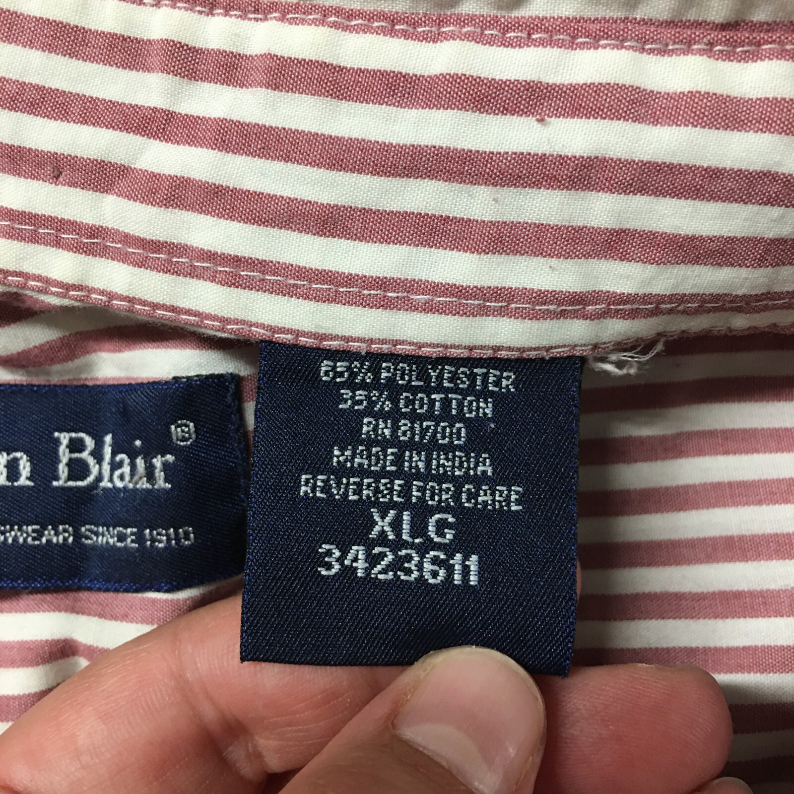 John Blair Shirt Mens XL Pink Stripe Button-Up Short Sleeve Collared Pockets