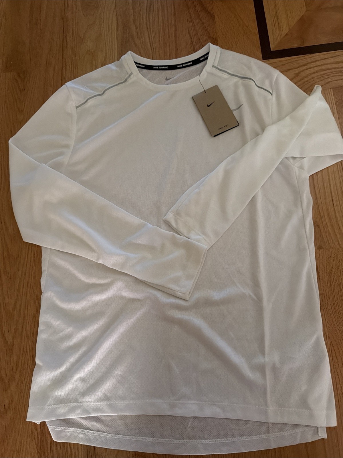 Nike Dri-Fit Miler Running LS Shirt Size Medium Men White AJ7568-100