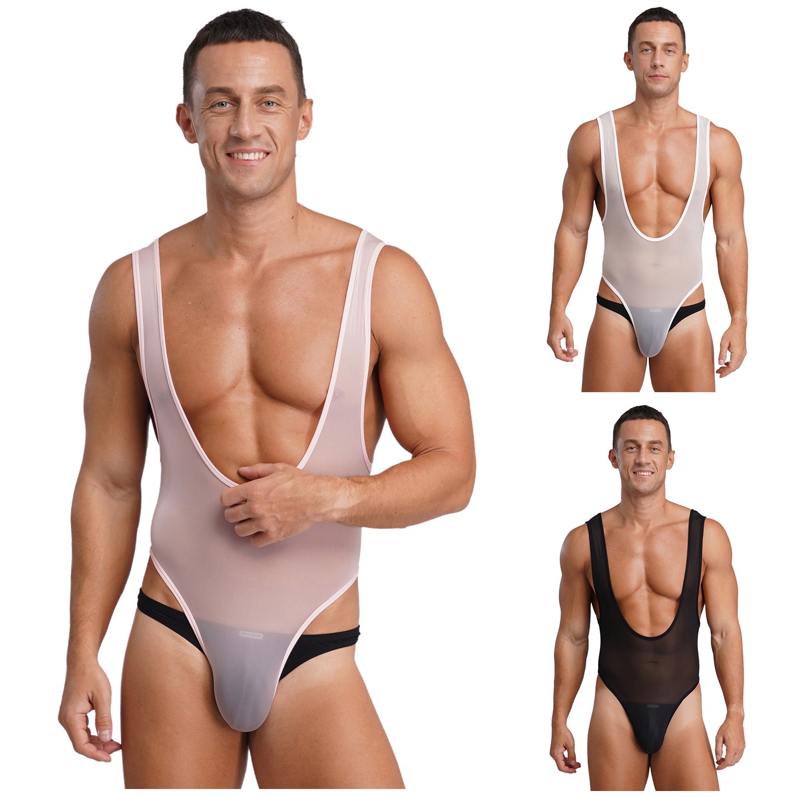 Men Bodysuit Opaque Unitard Tights Jumpsuit Stretchy Undershirts Shapewear Oil