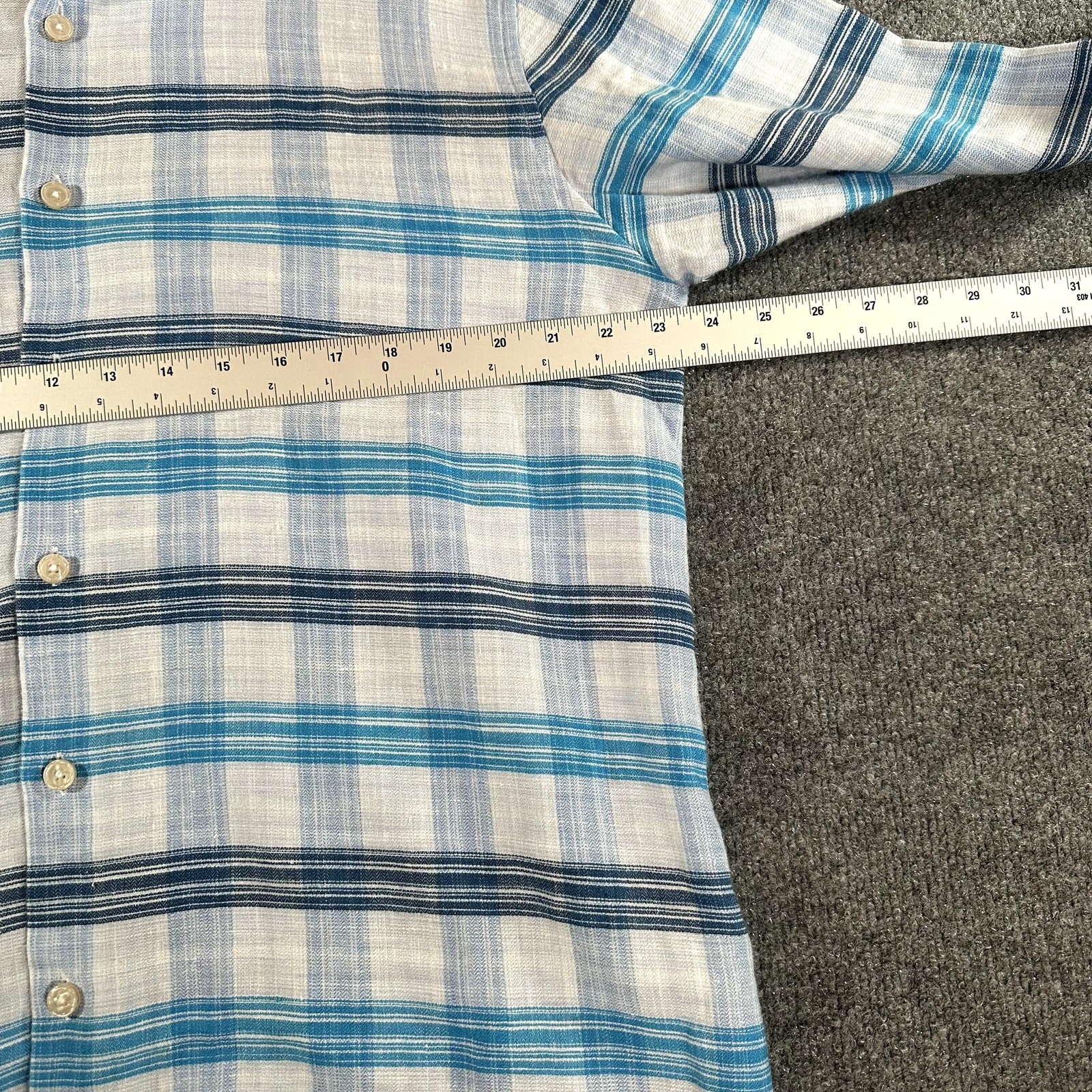 Tommy Bahama Linen Sorona Button Up Shirt Men’s L Blue Stripe Long Sleeve