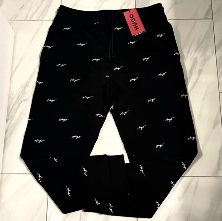 Hugo Boss Men’s Logo Sweatpant Joggers Black White $158 New