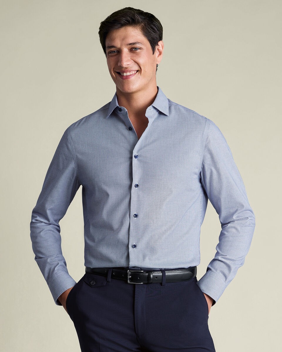 NWOT Charles Tyrwhitt Non-Iron Stretch Texture Shirt Classic Fit 18/36in