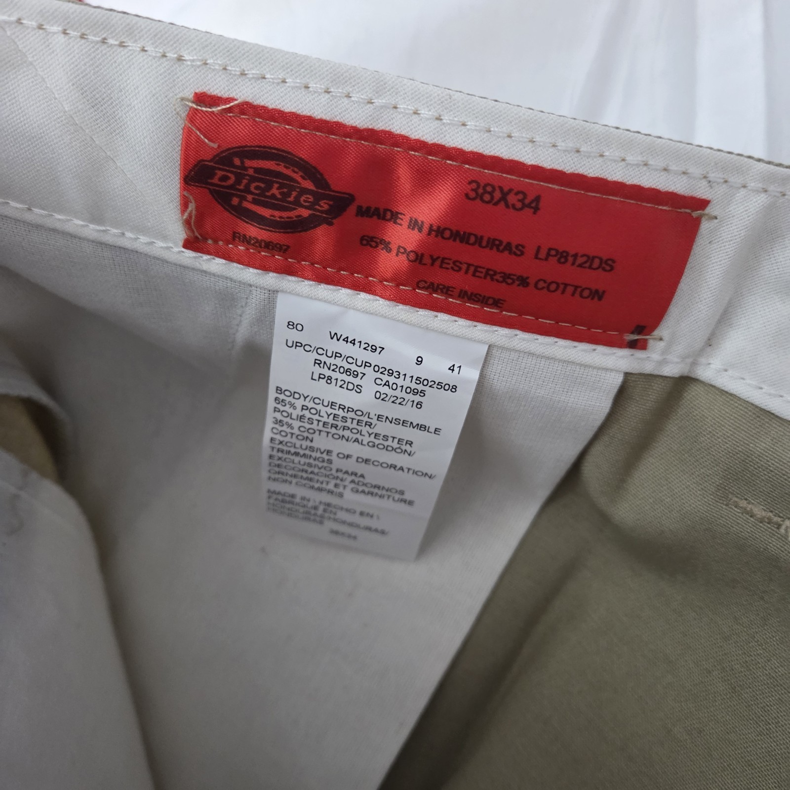 NWT New DICKIES Men’s 38 X 34 Tan Work Pants Flat Front Polyester Cotton