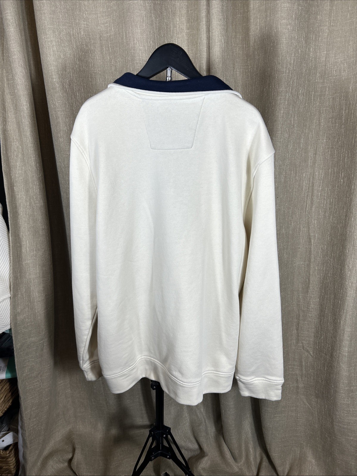 Nautica Zip Pullover X L Navy Blue Contrast Collar White Cream