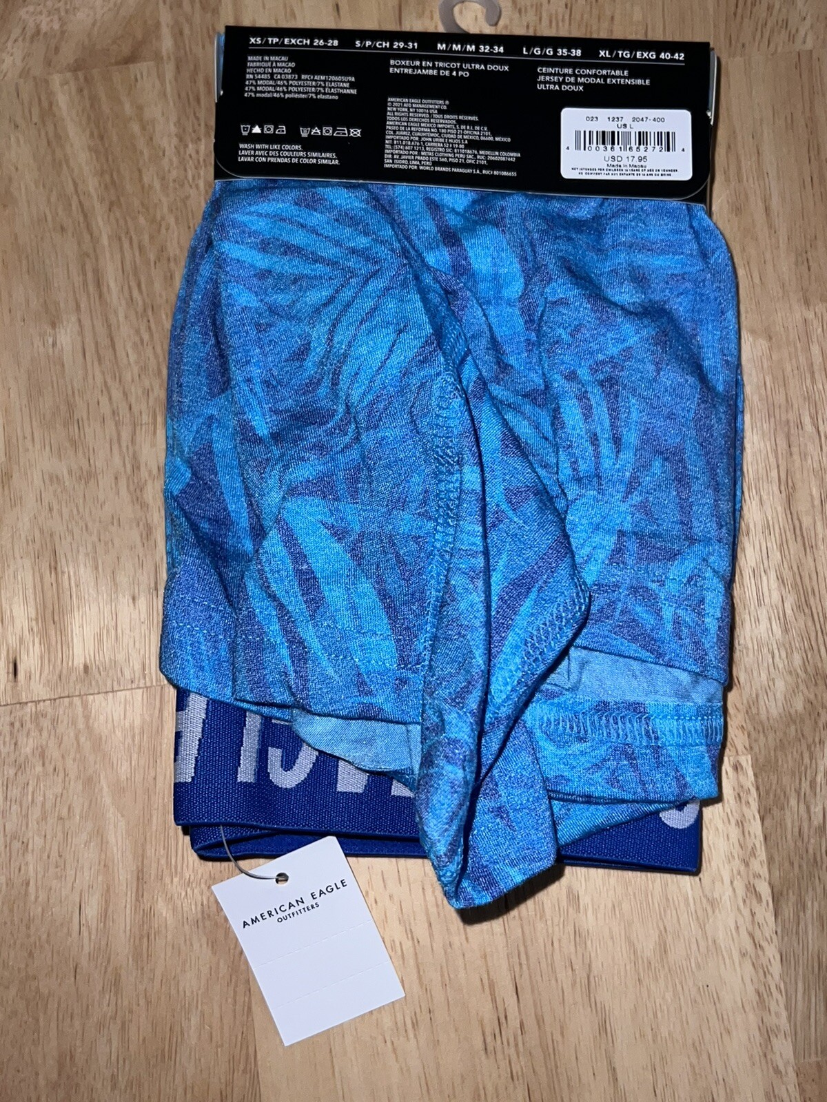 LARGE AMERICAN EAGLE ULTRA SOFT LEAF PRINT BLUE BOXER BNWTS