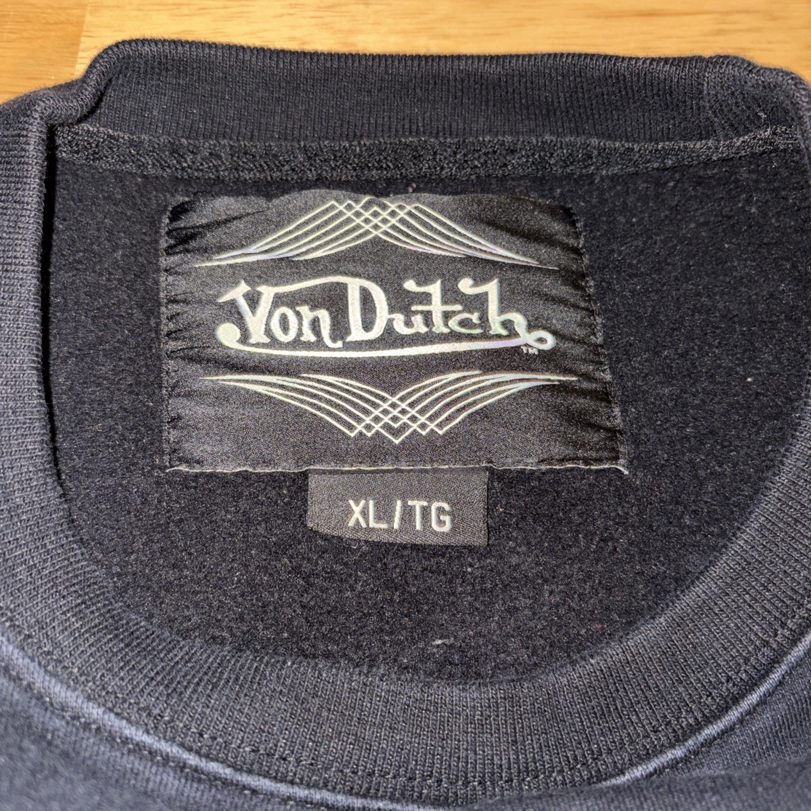 Von Dutch Pullover Mens XL Black Sweater White Logo Eyeball Wings Sleeves Logo