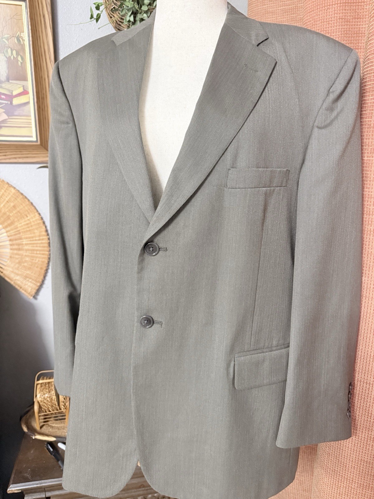 Towncraft Men’s Gray 45% wool 2 Button Single Vent Notch Lapel Blazer 44S