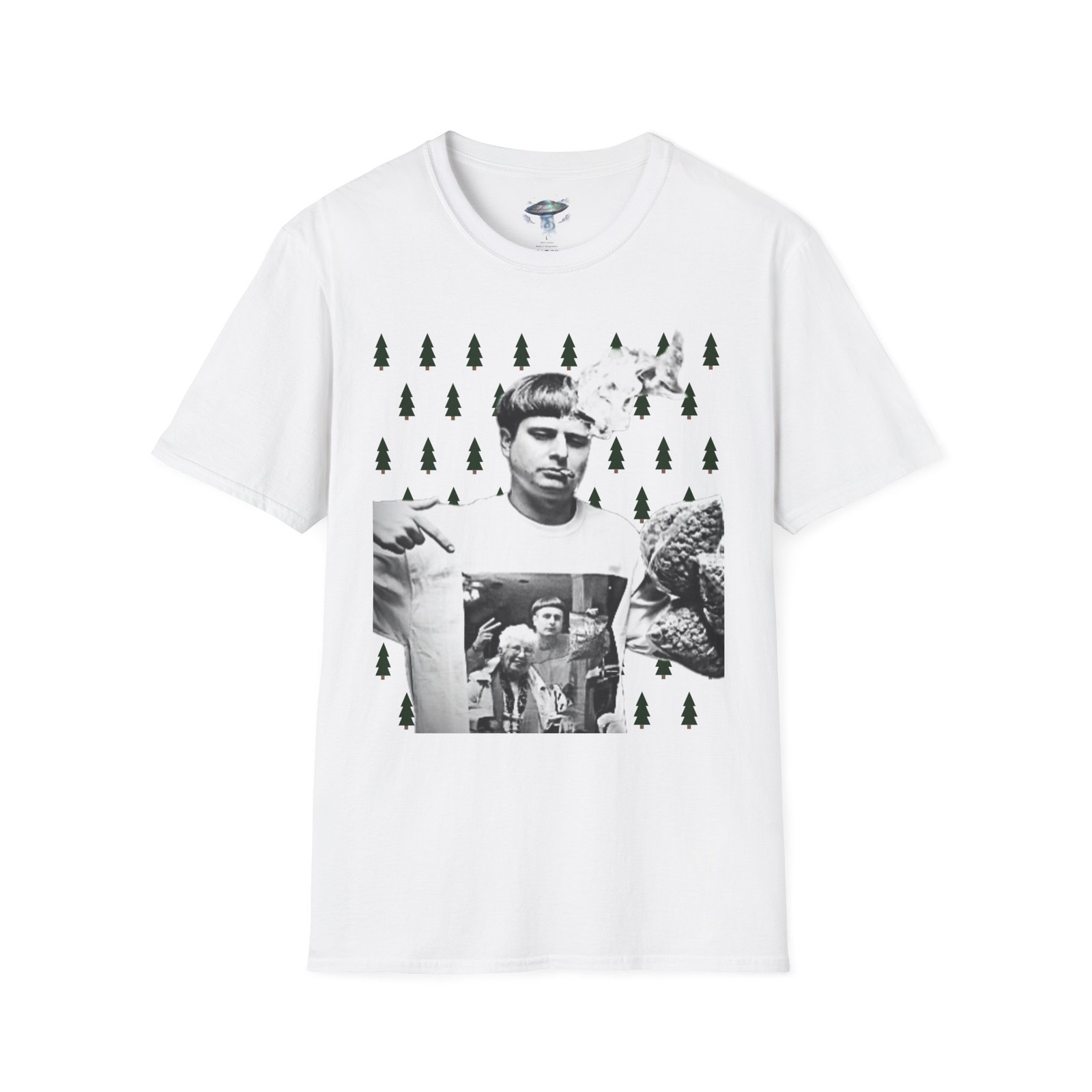 Oliver Tree Tee | Mr.Tree Smoking Trees | Portrait T-Shirt | Pine Tree Pattern