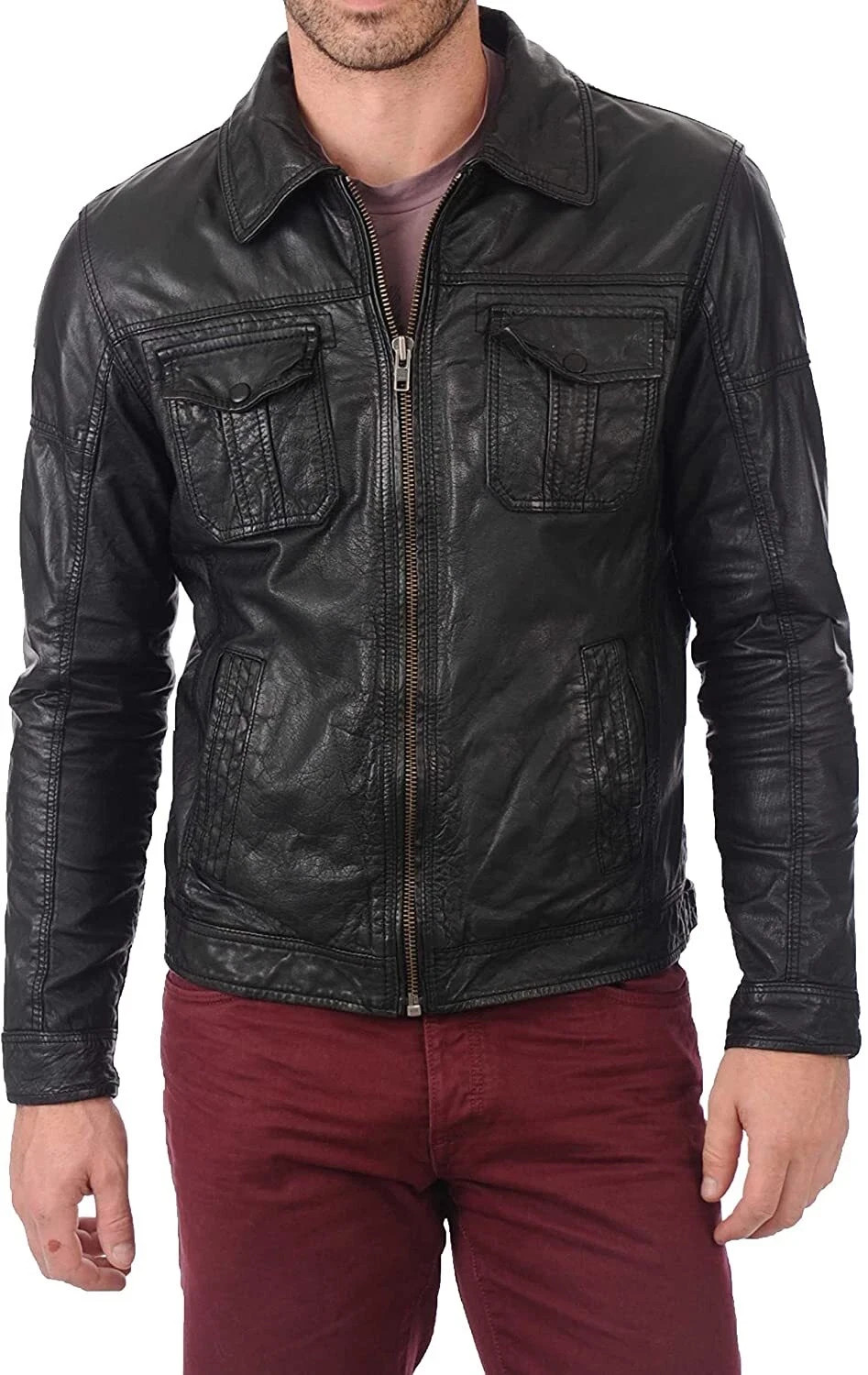 Men Leather Black Lambskin Handmade Classic Motorcycle Jacket XS TO 3XL SIZE