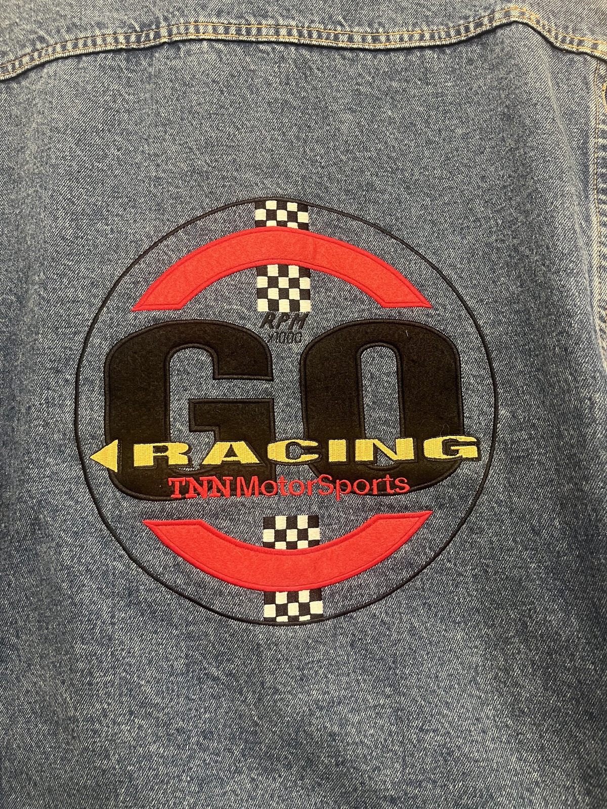 Vintage TNN Motorsports Jacket Mens 2XL Denim Racing Checkered NASCAR 90s