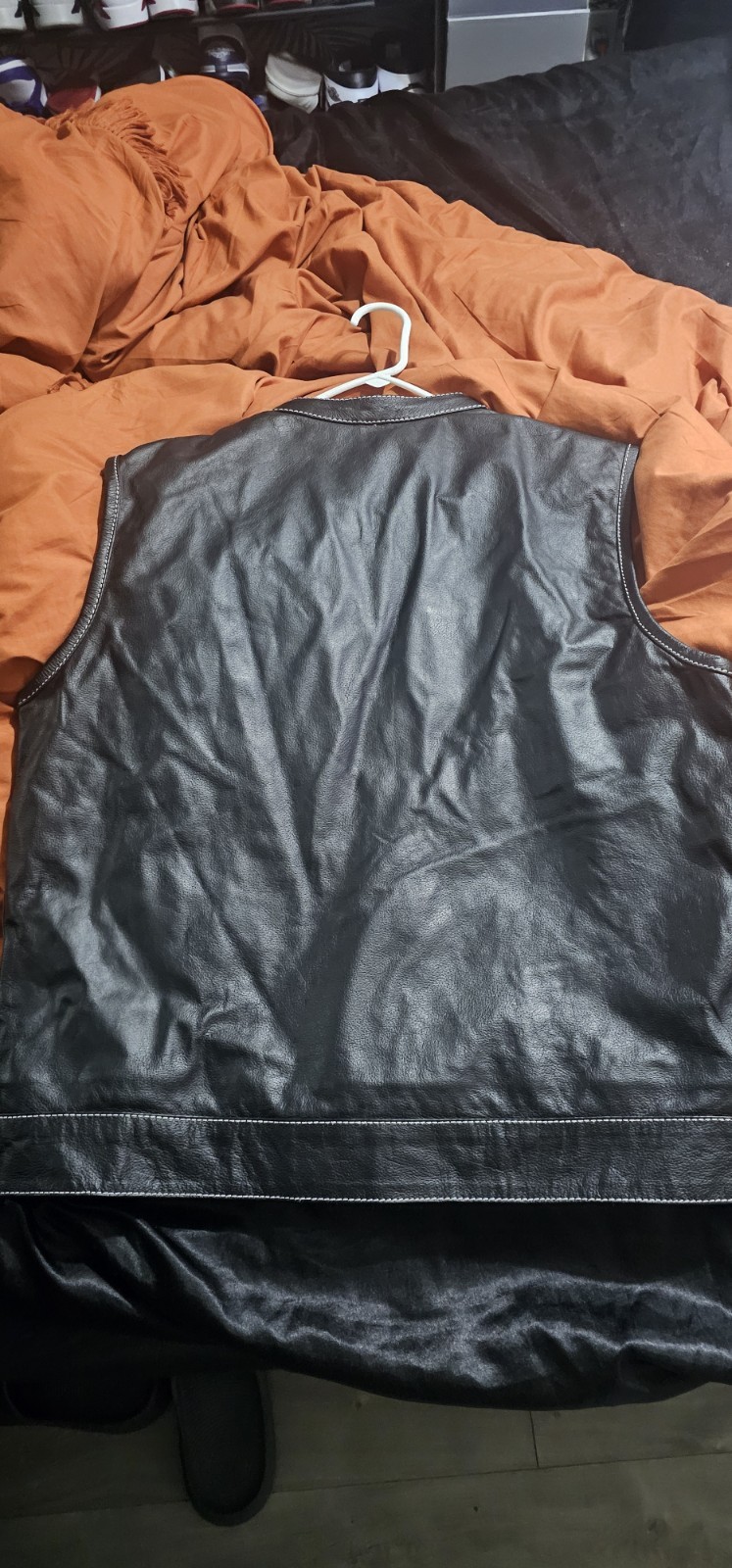 FMC Limited Men’s Black Leather Biker Vest XL Zip/Snap Closure Pockets