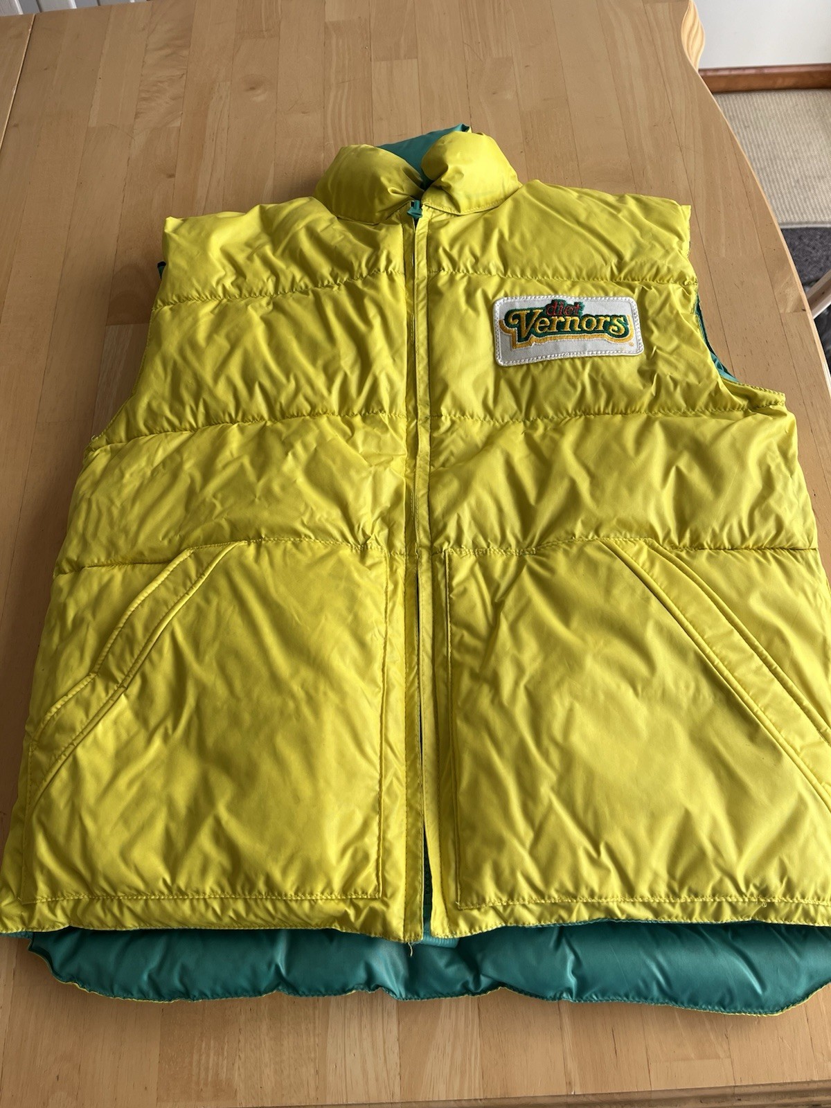 Rare Vernors Reversible Down Puffer Vest Full Zip/Snap Yellow/Green Small