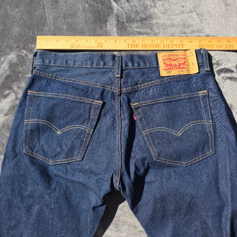 Levis 501 Mens Dark Wash Denim Jeans Button Fly Straight Leg 36×34 [Fits 35×32]