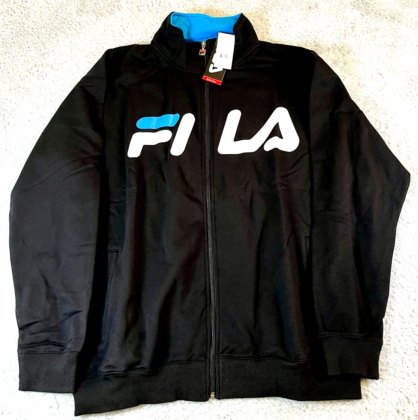 Fila Big & Tall Classic Logo Full-Zip Fleece Jacket Black Mens Size 3XLT