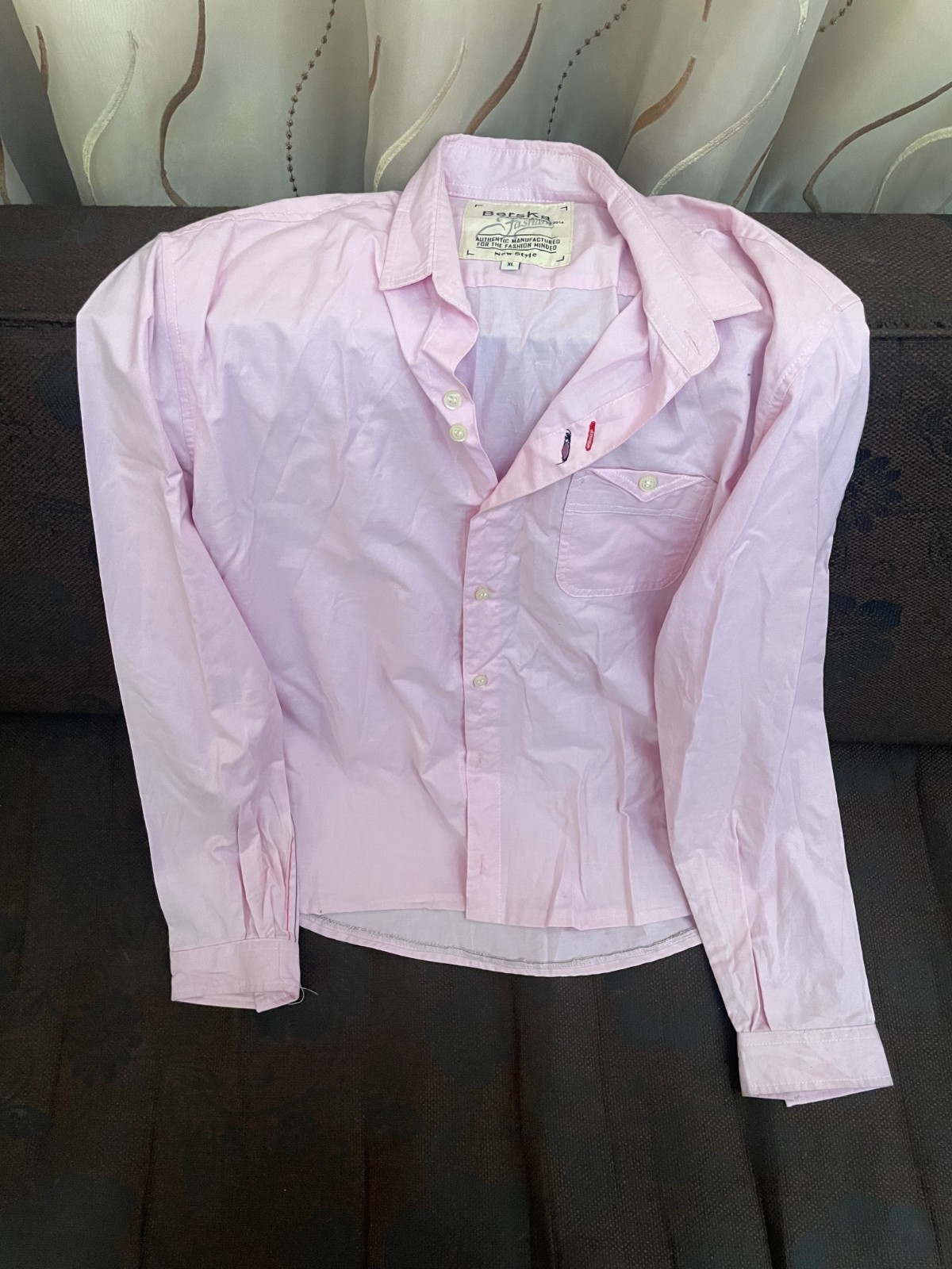 Berska Fashion Men Dress Shirt Size XL Pink Long Sleeve Button Up Pocket Cotton