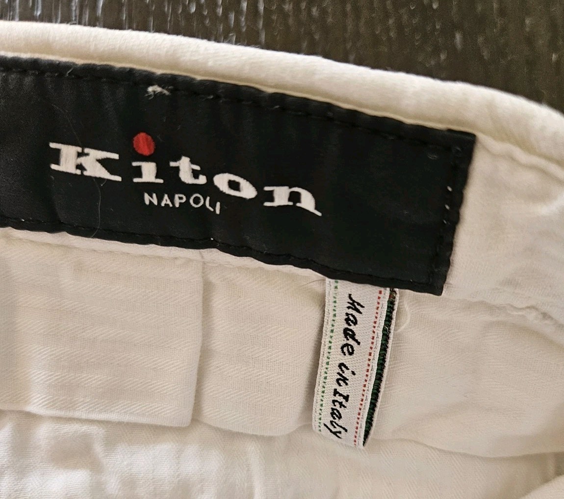 KITON slim 33(32) men Linen Limited Edition White ITALY Gorgeous pants Authentic