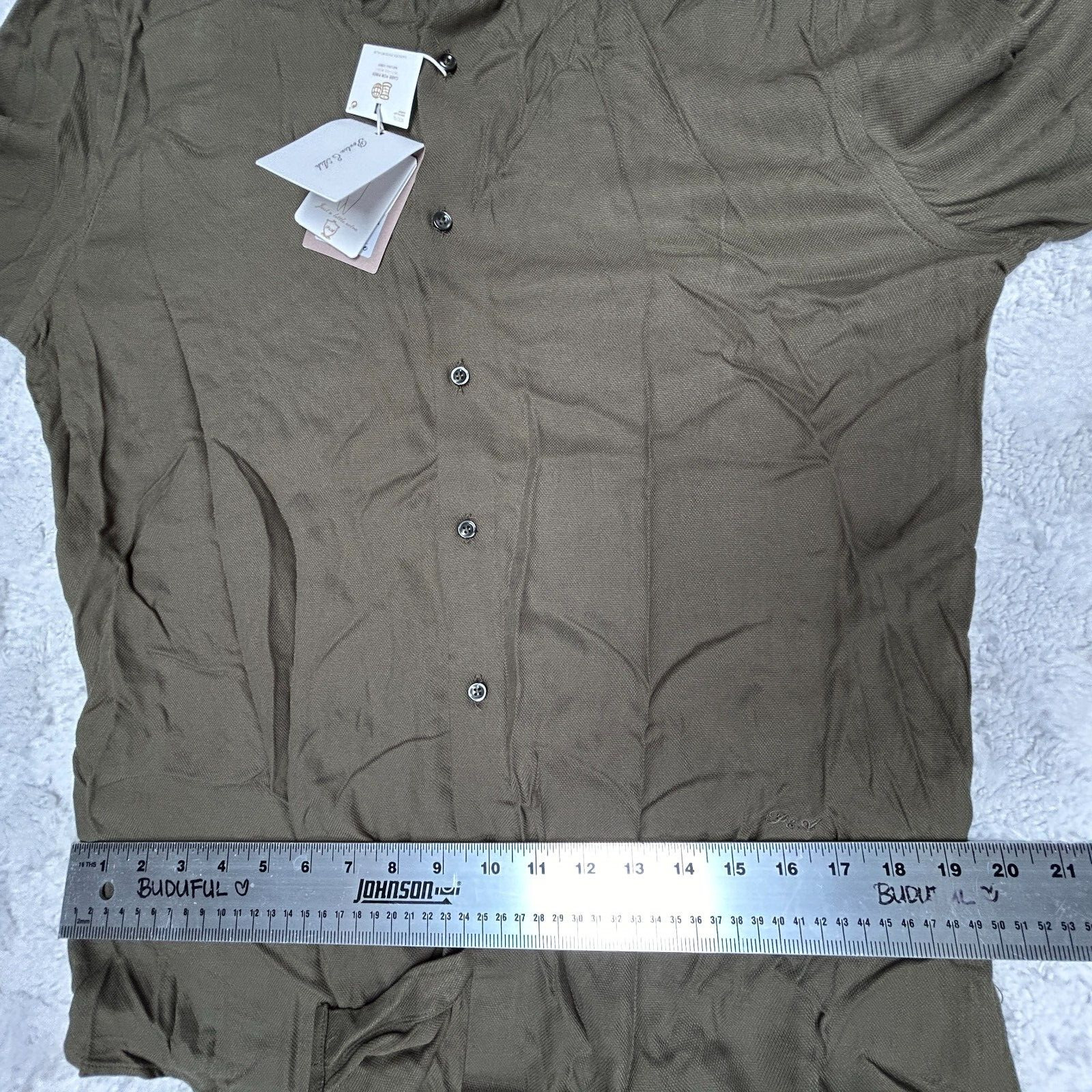 New Porter & Ash Inspired by Simplicity Mens Large Green Rayon Button-Up Shirt