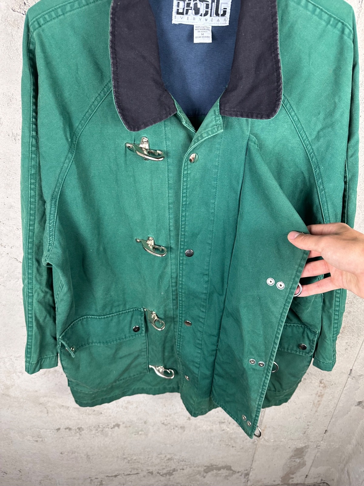 Vintage 90s Basic People Everywear Kelly Green All Cotton Fireman Clasp Jacket M