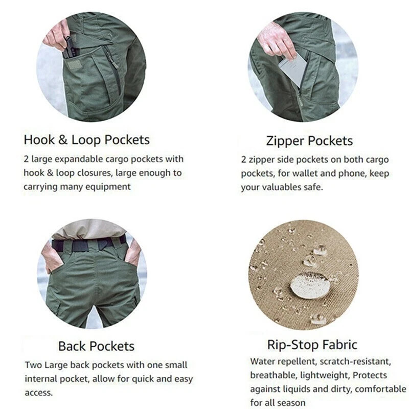 Mens Cargo Pants Tactical Waterproof Work Outdoor Hiking Combat Trousers USA