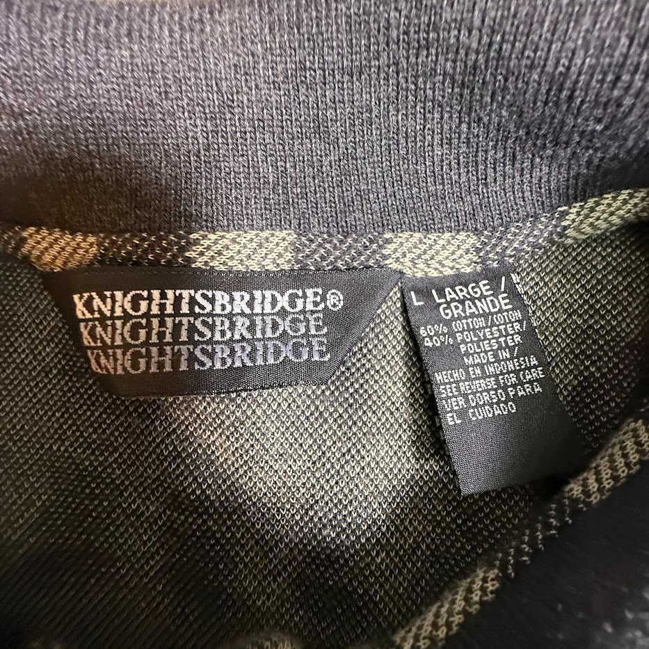 Knightsbridge Vintage Men’s Plaid Long Sleeve Gray Cotton Blend Polo Size L