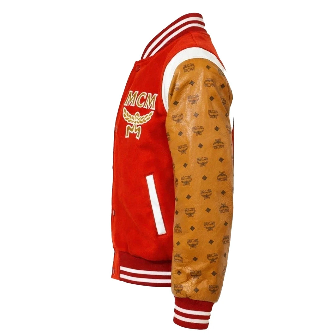MCM Varsity Bomber Jacket Vintage Authentic Monogram Leather Sleeves