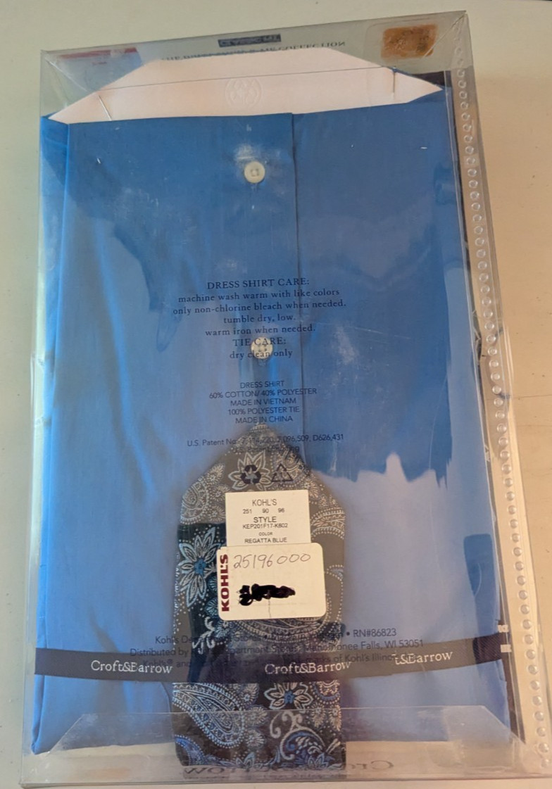 Croft & Barrow men’s S 14.5/15, 32/33 dress shirt and tie combo NIB