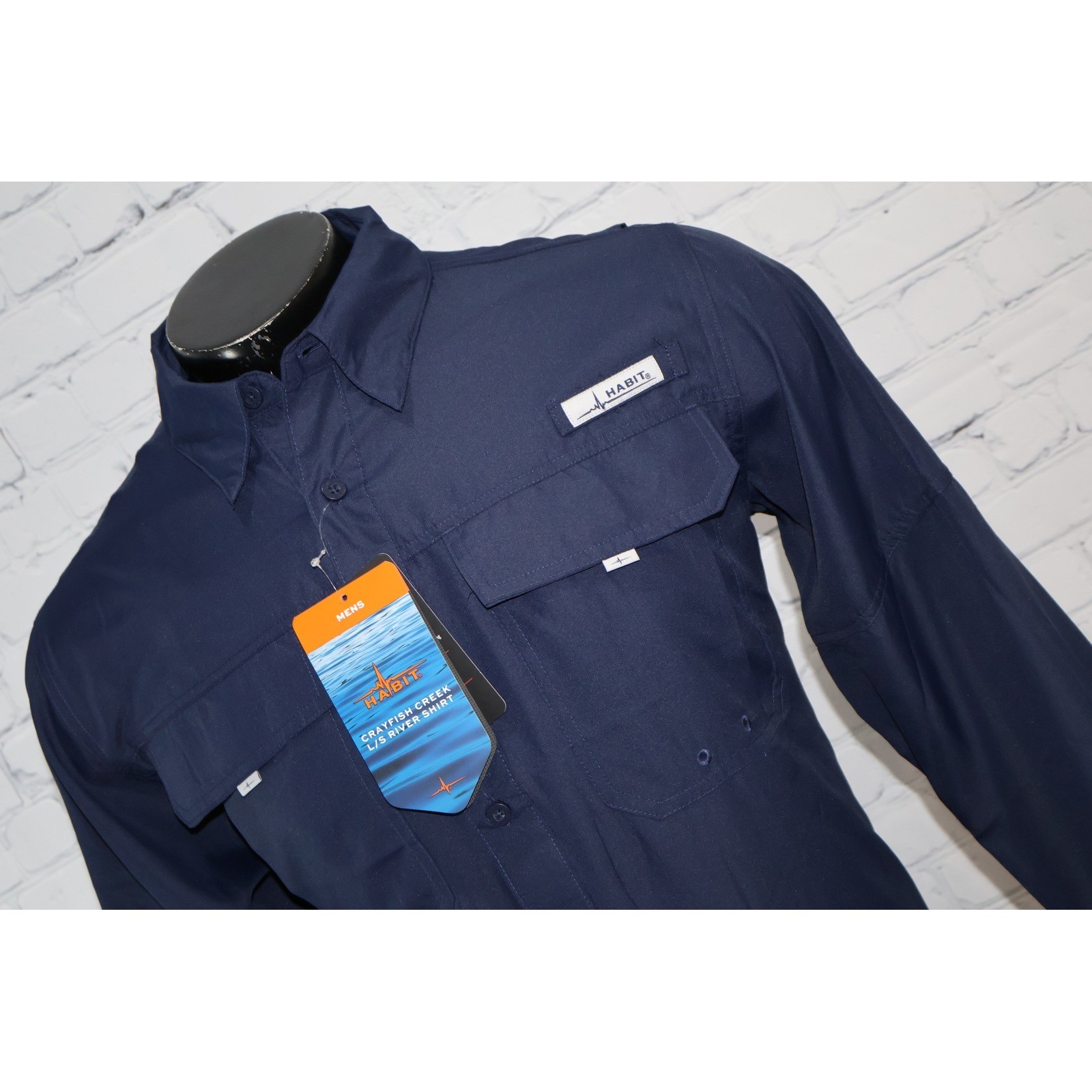 Habit Crayfish Creek Fishing Shirt Mens Medium Peacoat Blue L/S River UPF 40+NEW