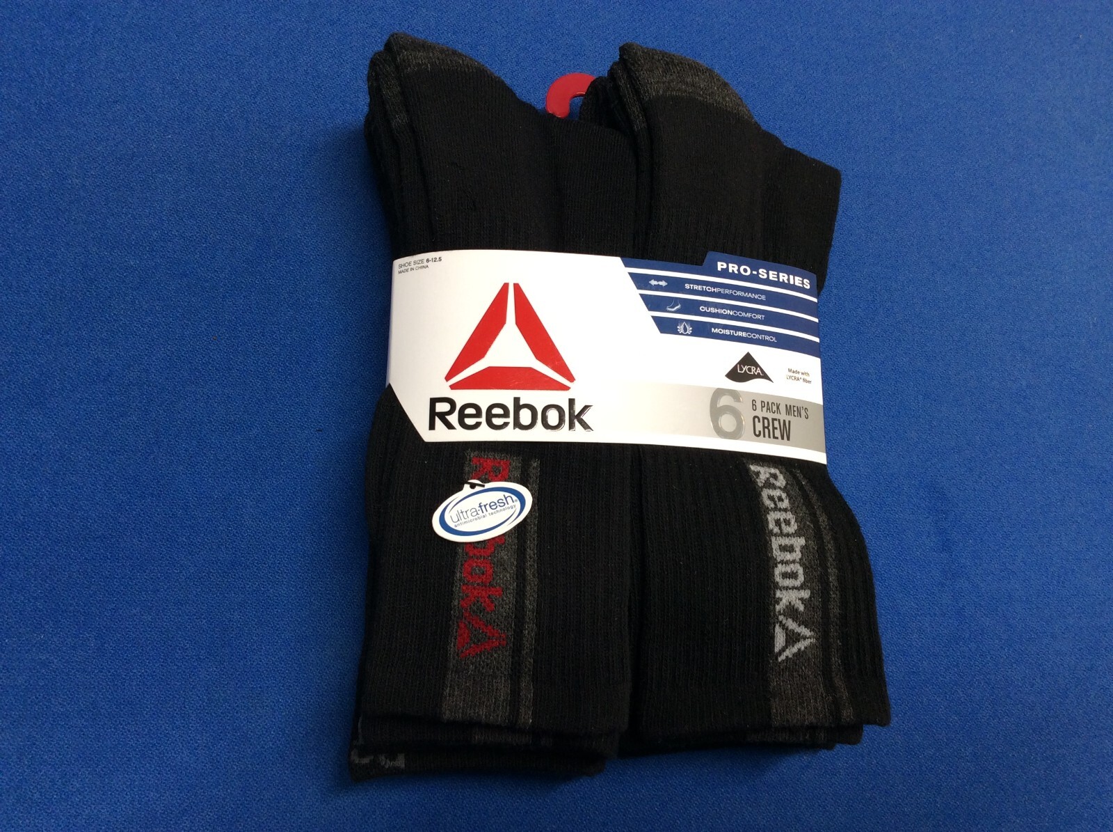 Men’s socks, Reebok Pro-Series, ankle, low cut, or no show, black or white, 6 pk