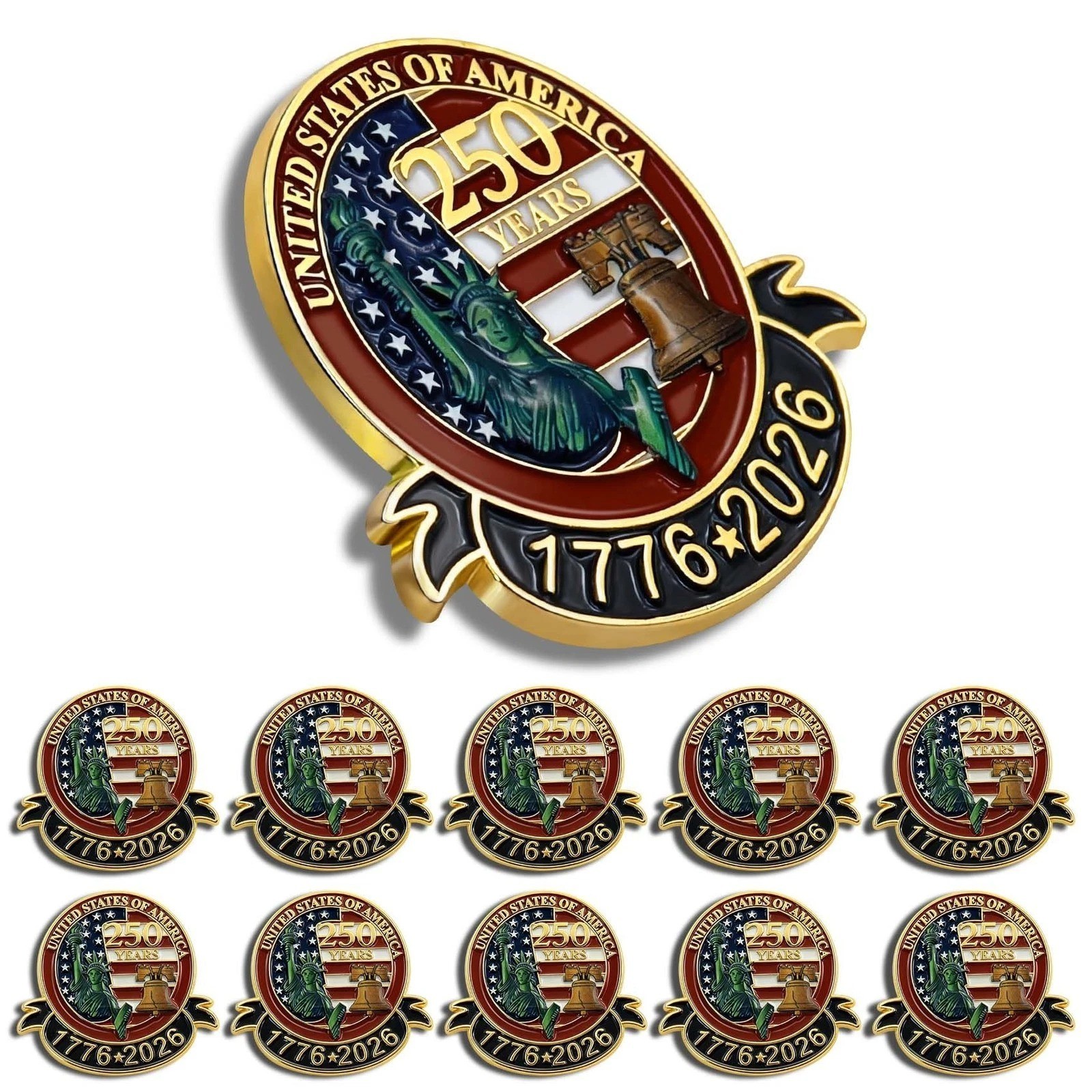 250 Anniversary USA Lapel Pin 10Pcs 1.3inch Enamel US Patriot Collectible Access