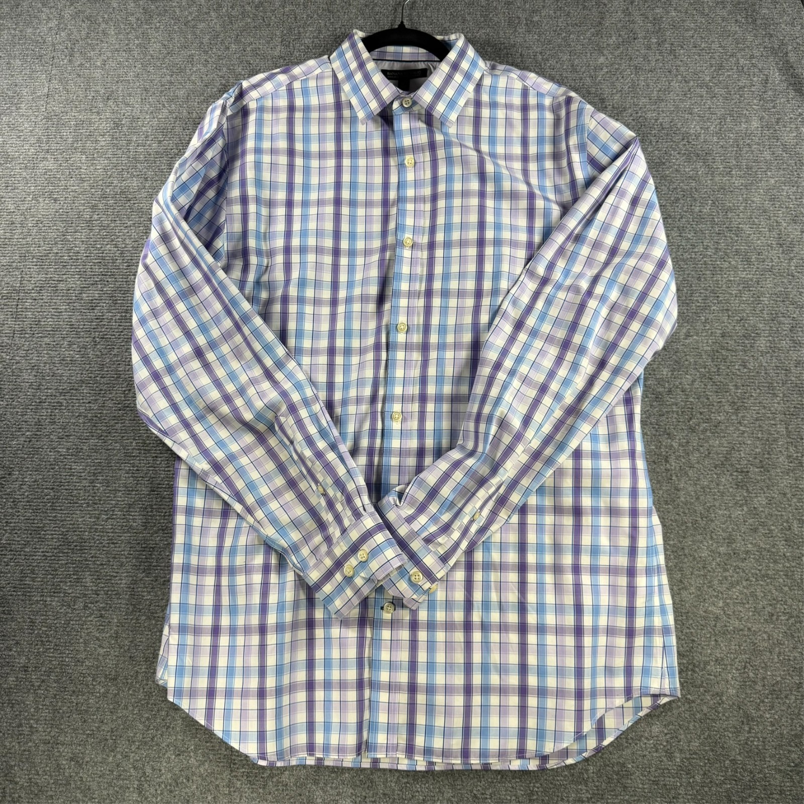 Banana Republic Non-Iron Tailored Slim Fit XL Blue Purple Plaid Dress Shirt