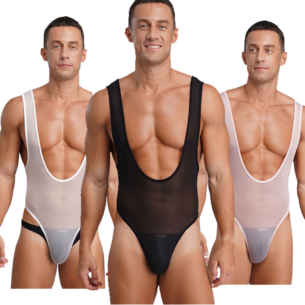 Men Bodysuit Opaque Unitard Tights Jumpsuit Stretchy Undershirts Shapewear Oil