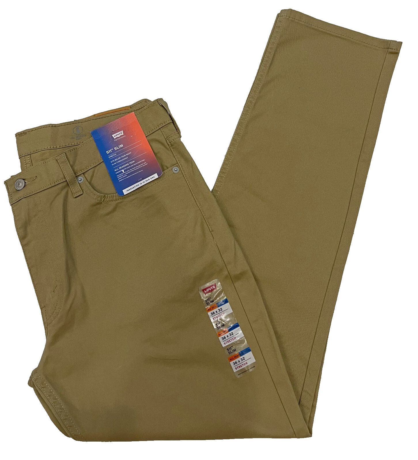 Levis 511 Slim All Seasons Tech Stretch Twill Mens Pants 36X32 Harvest Gold-Tan
