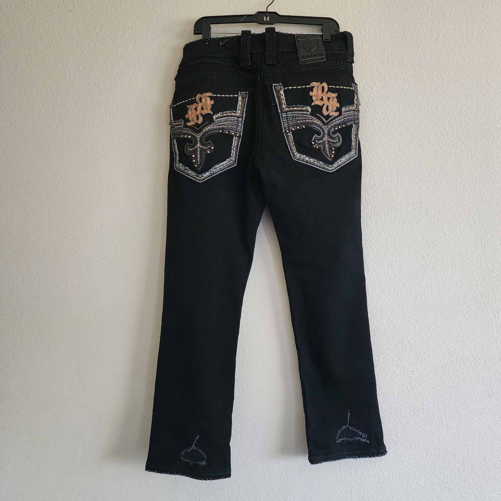 Rock Revival Baran Straight Mens Black Distressed Jeans Size 34×30