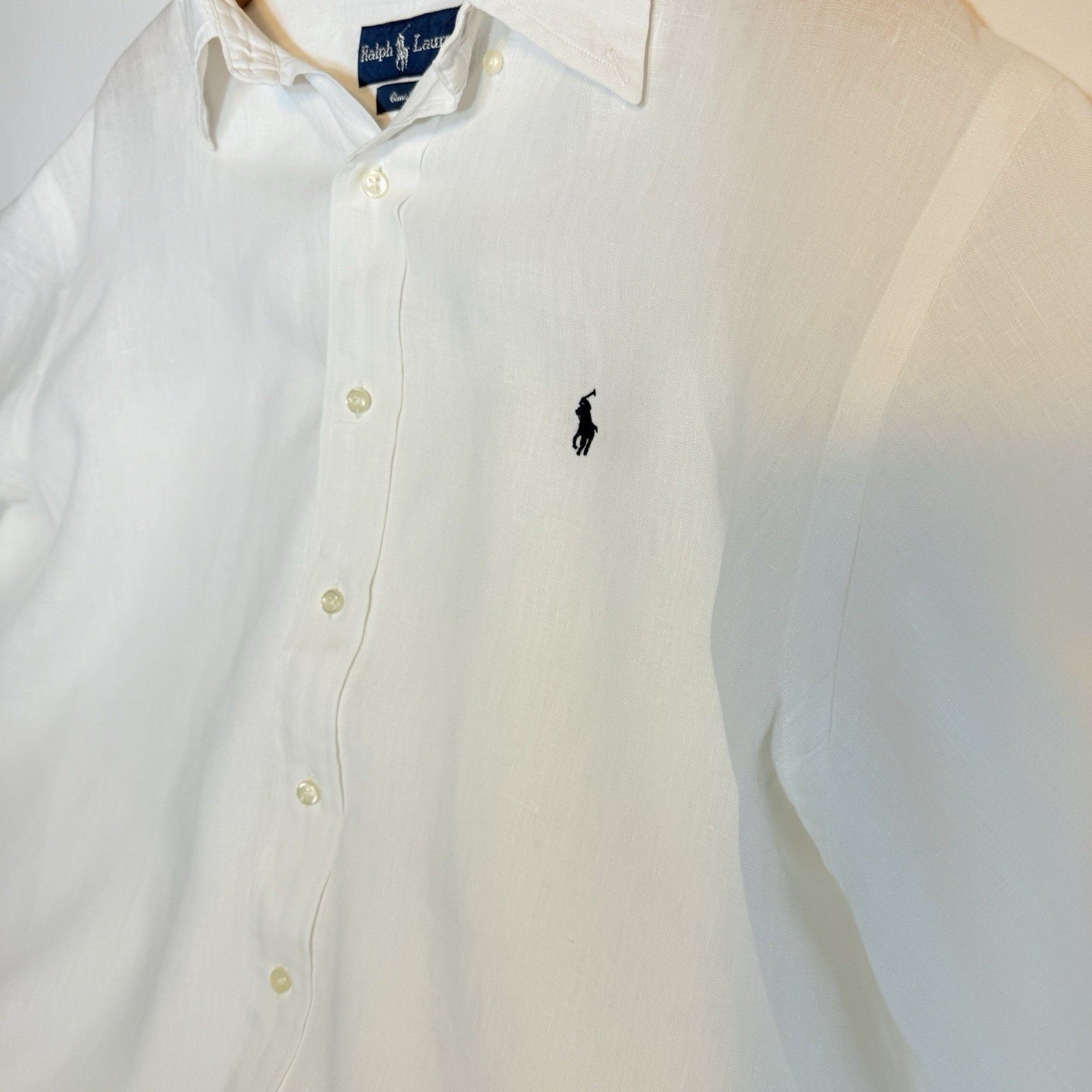 Ralph Lauren Classic Fit Linen Shirt XL White Short Sleeve Button Front