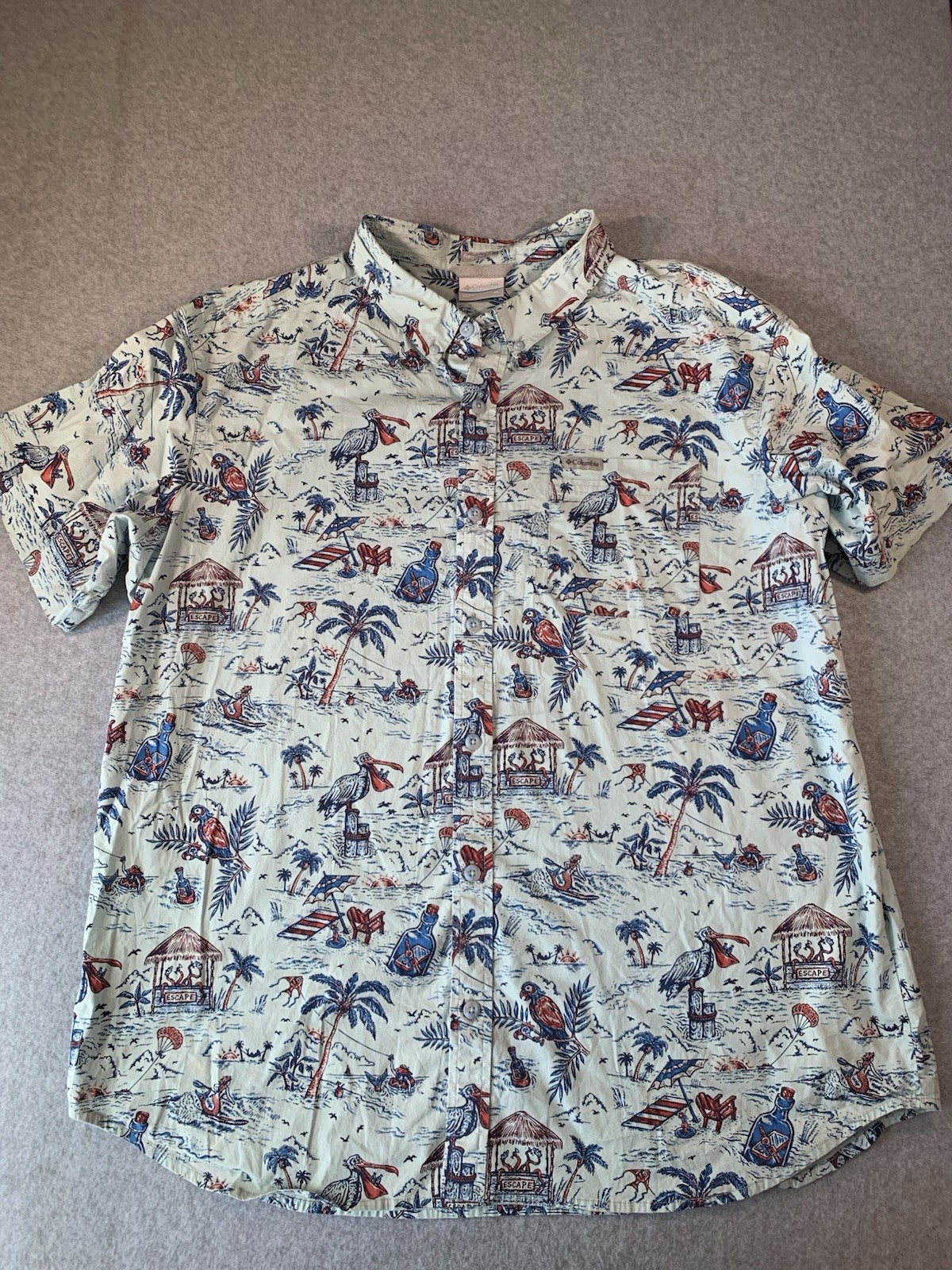 Columbia Men’s XL Regular Fit Short Sleeve Light Blue Tropical Button-Up Pockets