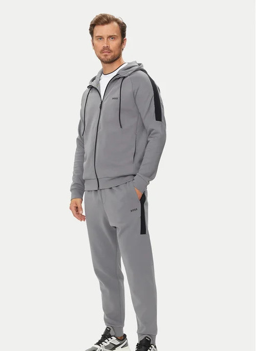 HUGO BOSS $399 Mens TRACKSUIT SET Hoodie + Jogger Pants Gray Black AUTHENTIC NEW