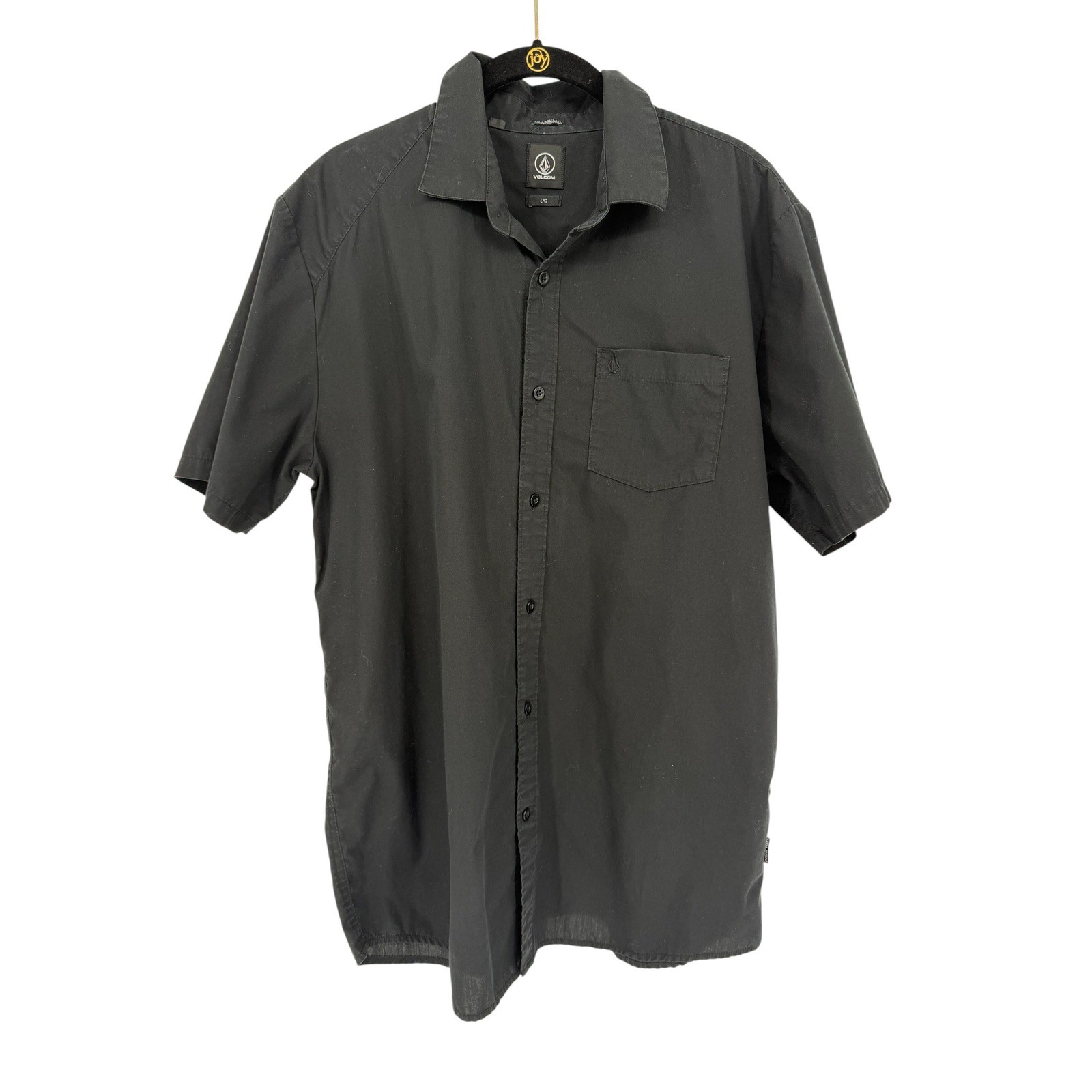 Volcom Mens Classic Fit Short Sleeve Button Down Shirt Black Large