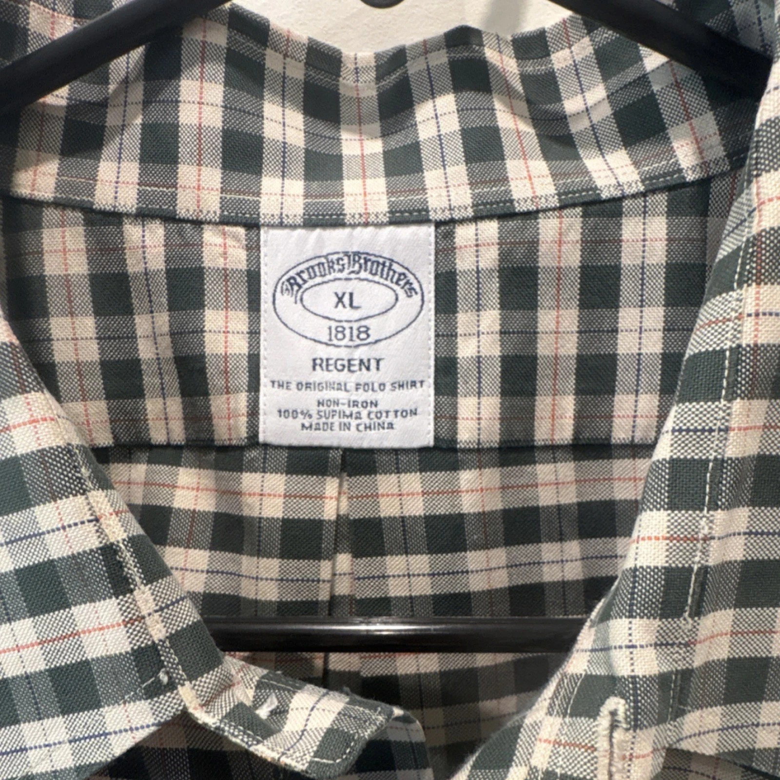 Brooks Brothers 1818 Regent Green White Red Plaid Non-Iron Long Sleeve Shirt XL